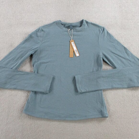 SKIMS Cotton Jersey Long Sleeve T Shirt Womens Small Kyanite Crewneck Stretch - Picture 3 of 10